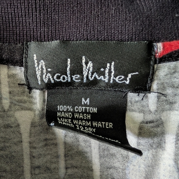 Nicole Miller Black Patterned Polo Shirt - Picture 2 of 4